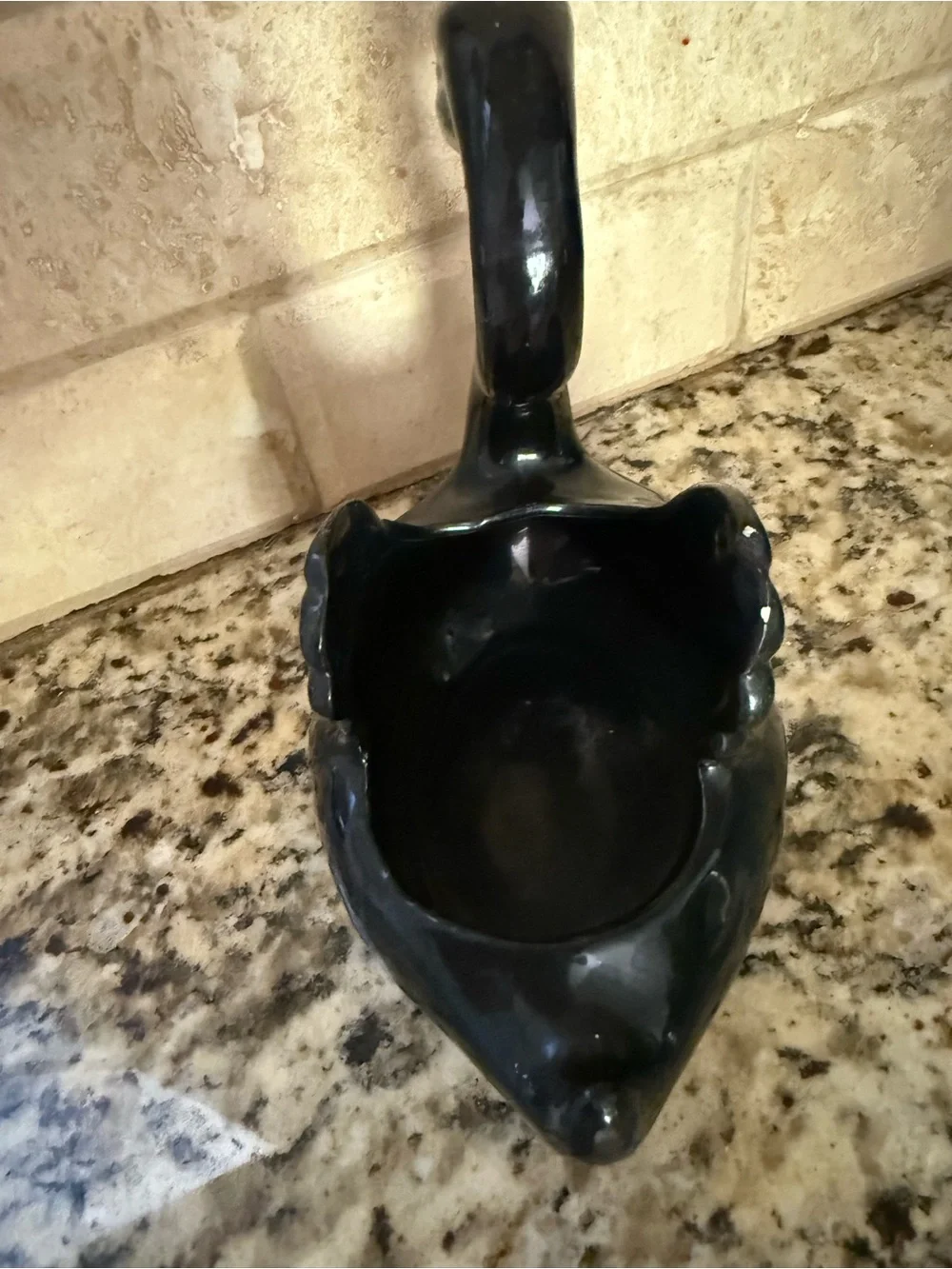 Black Ceramic Swan Figurine with Pink Beak